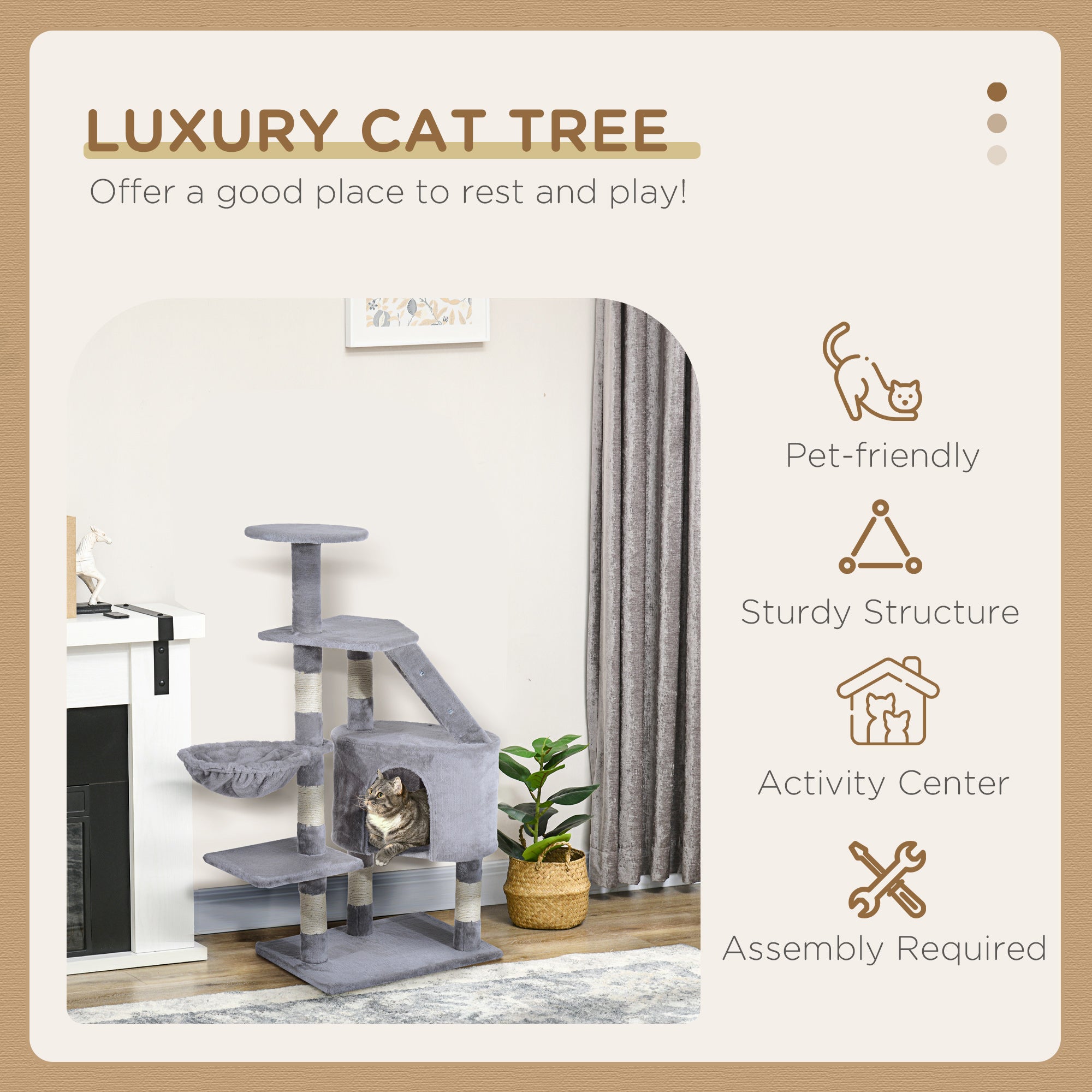 Cat Tree with Scratching Post, Kitten Activity Centre, Play House, Pet Furniture, Grey