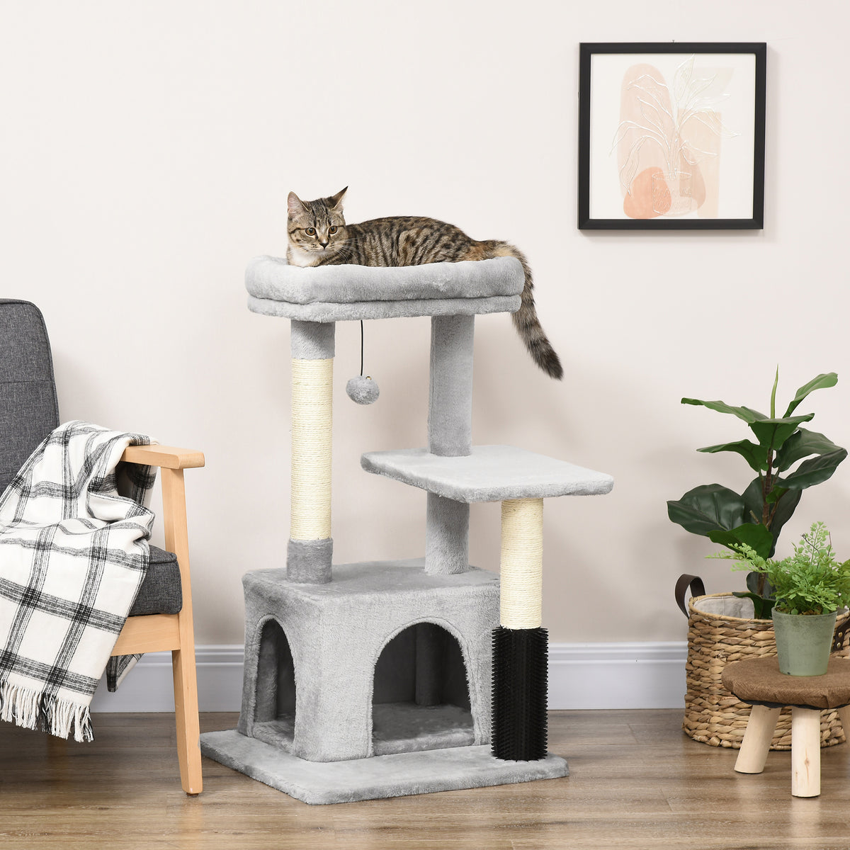 PawHut Cat Tree Tower 85cm with Sisal Scratching Post, House & Bed Cat Tree PawHut