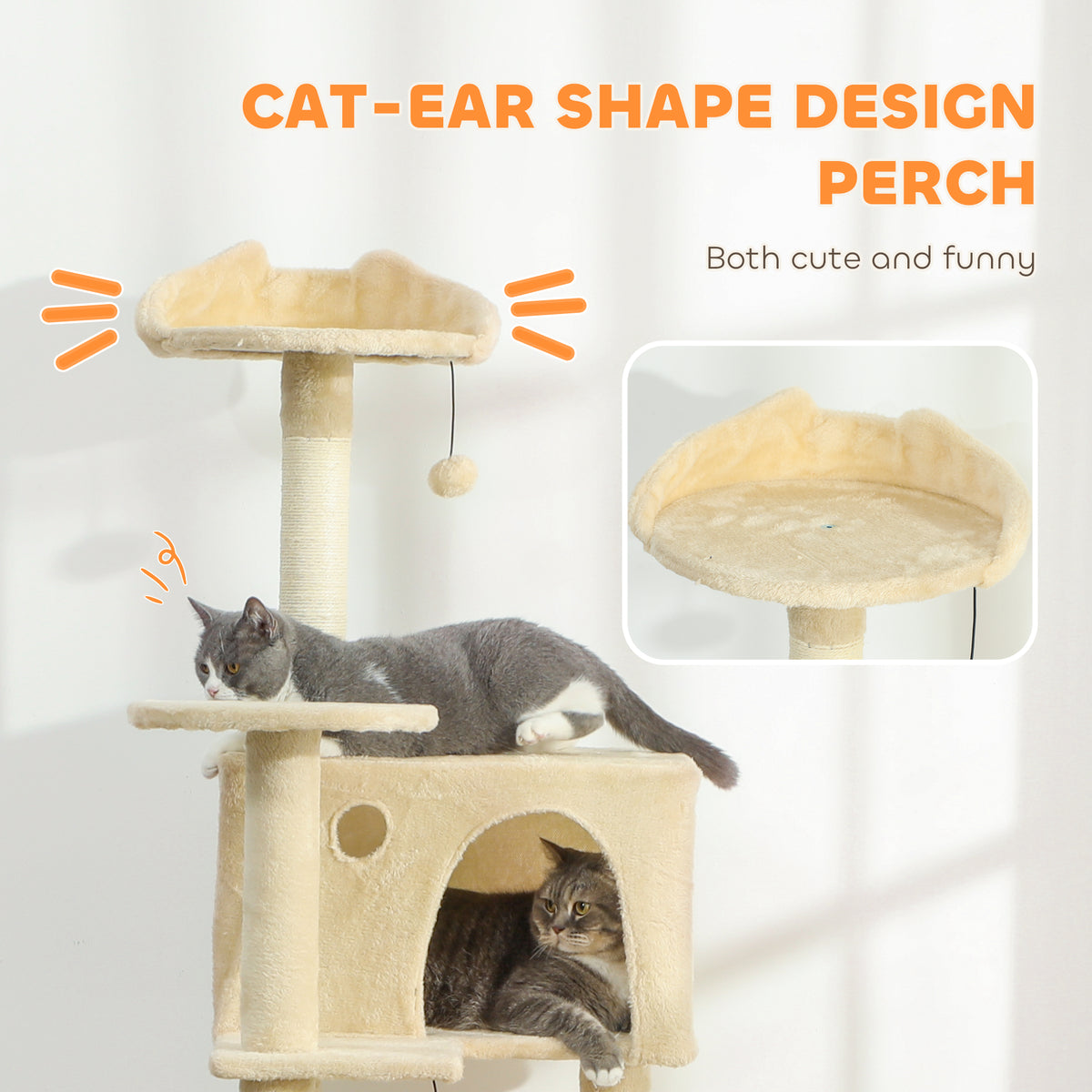 PawHut 160cm Large Cat Tree Tower with Sisal Scratching Posts, Condos, Plush Perches, Hammock, Ladder, Beige PawHut