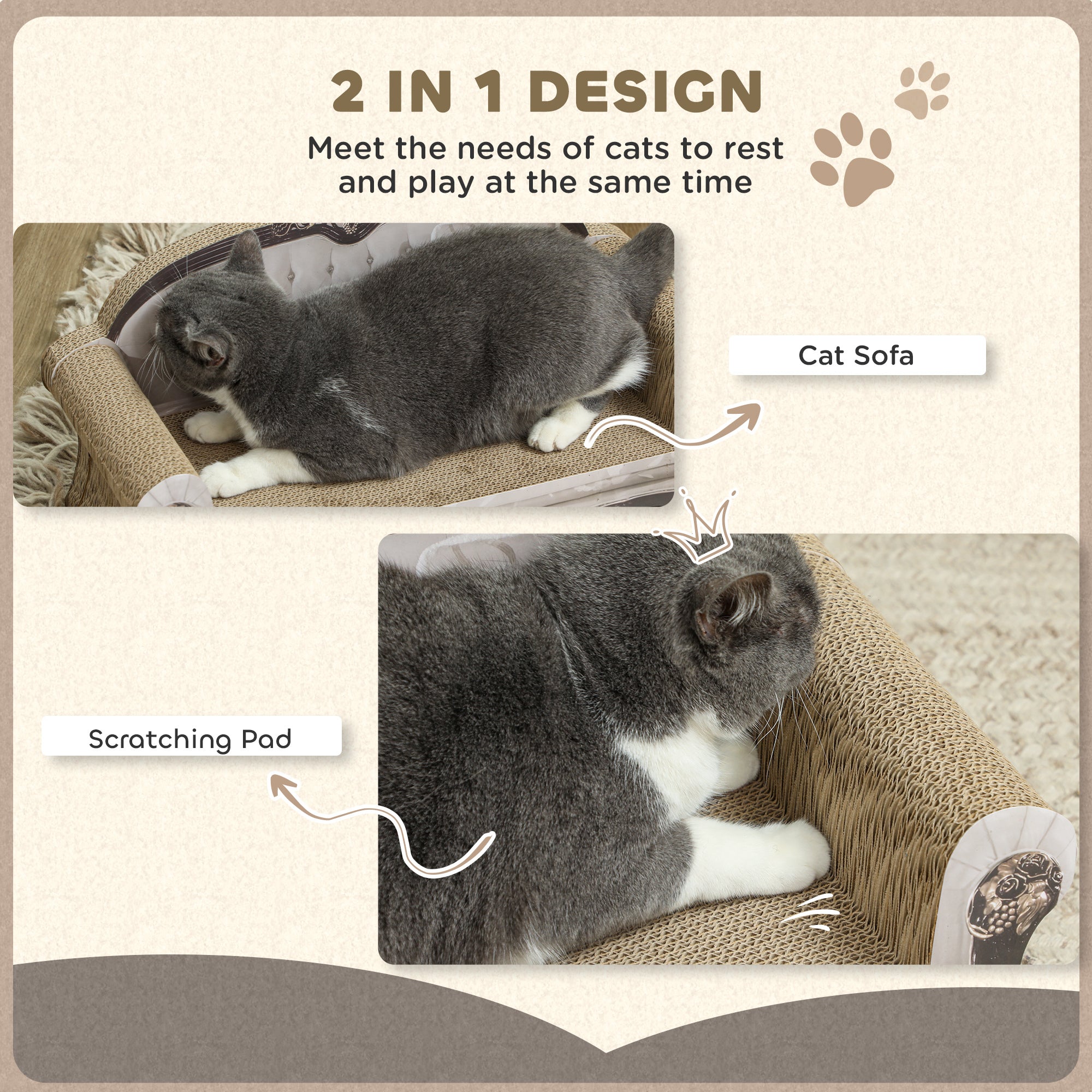 2 in 1 Cat Scratcher with Organic Catnip for Indoor Cats, Brown