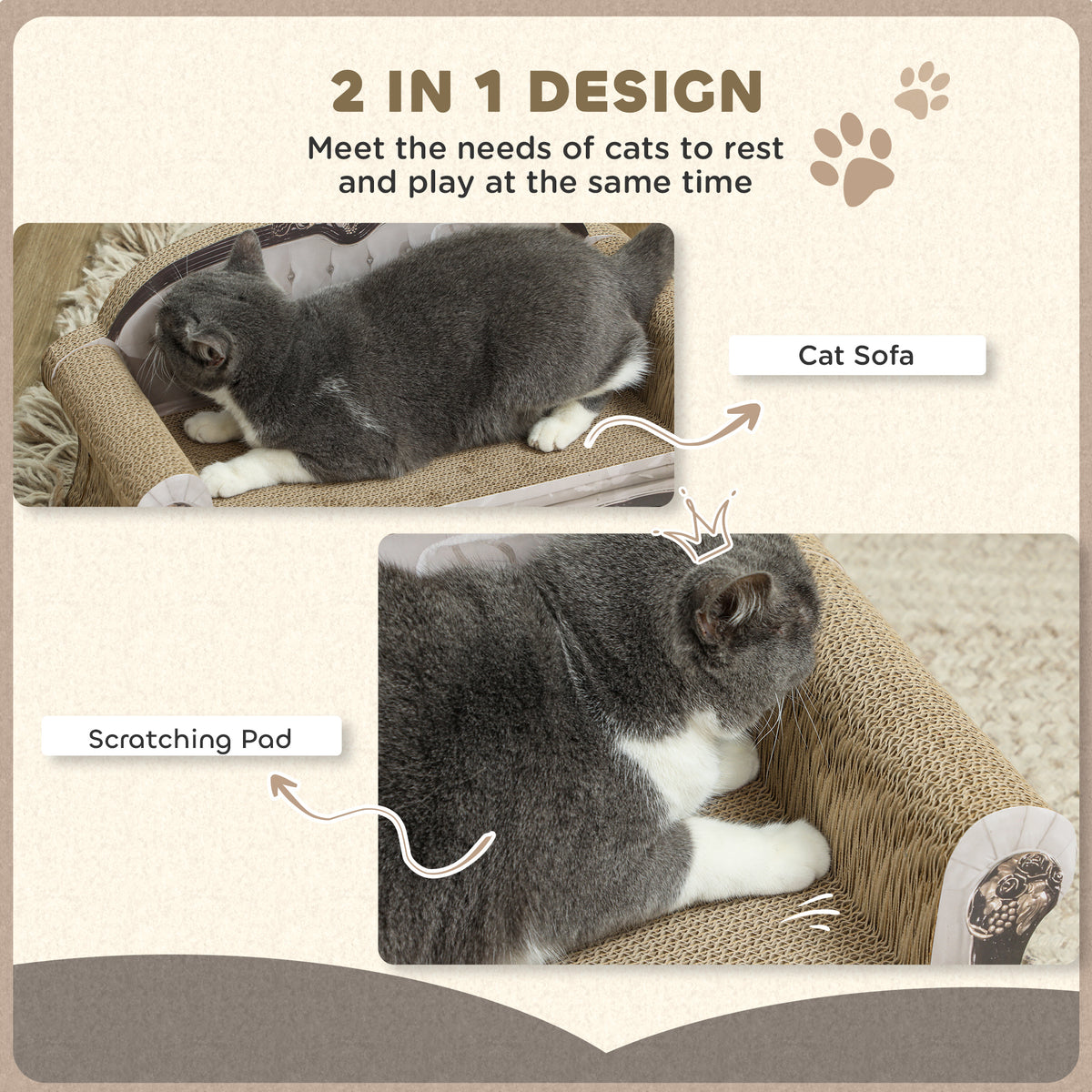 PawHut 2-in-1 Cat Scratcher with Catnip for Indoor Cats, 29.5 x 56 x 26cm, Brown PawHut
