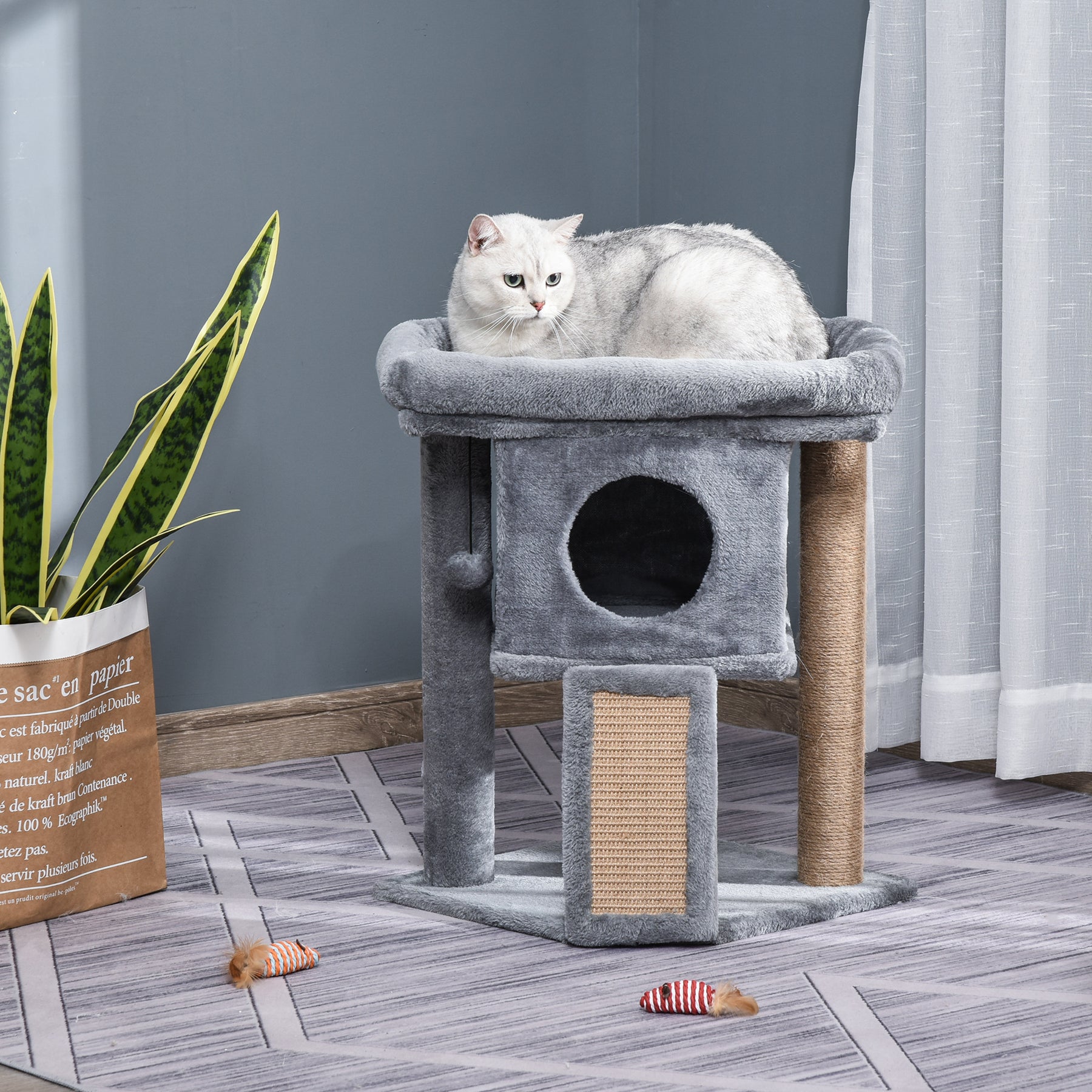 Cat Tree Tower for Indoor Cats Climbing Activity Center Kitten Furniture with Jute Scratching Pad Ball Toy Condo Perch Bed Grey