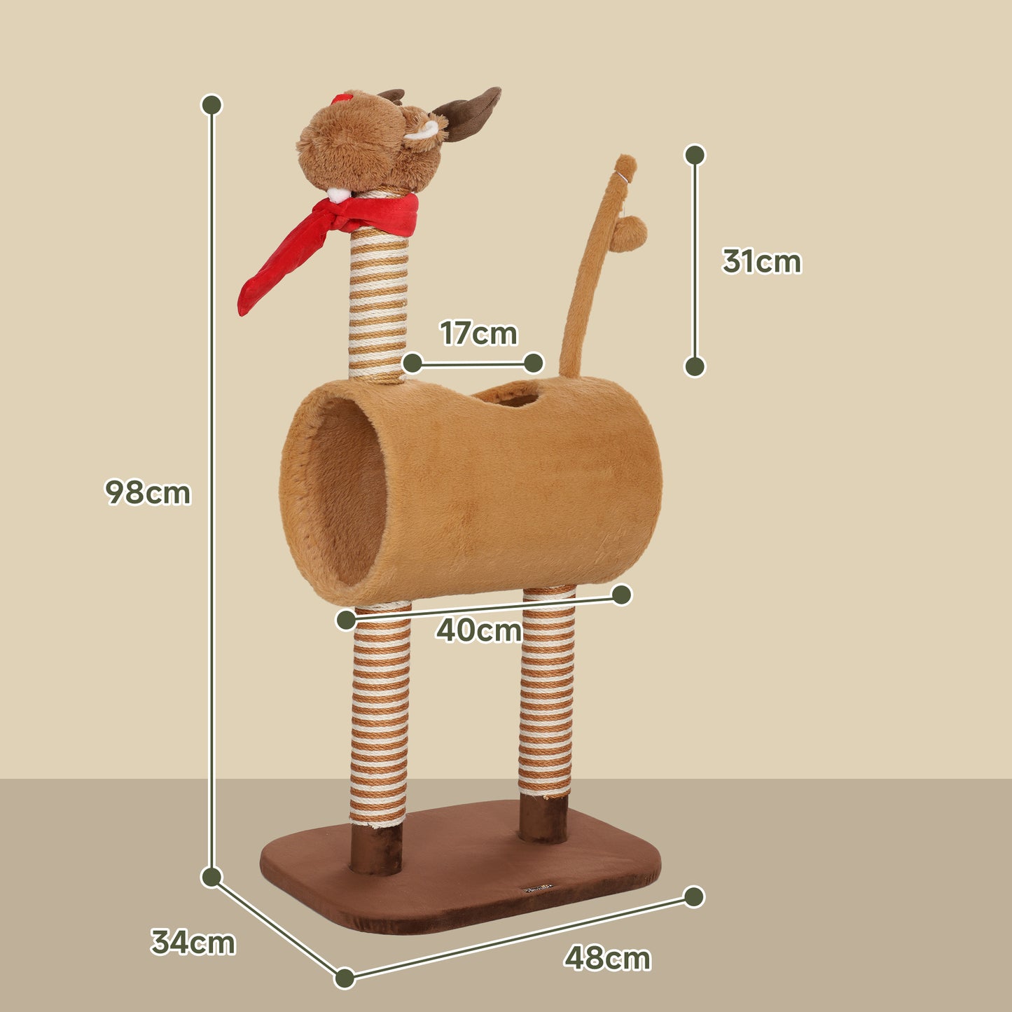 Deer Themed Cat Tree With Scratching Posts Toy Ball Tunnel Aosom UK