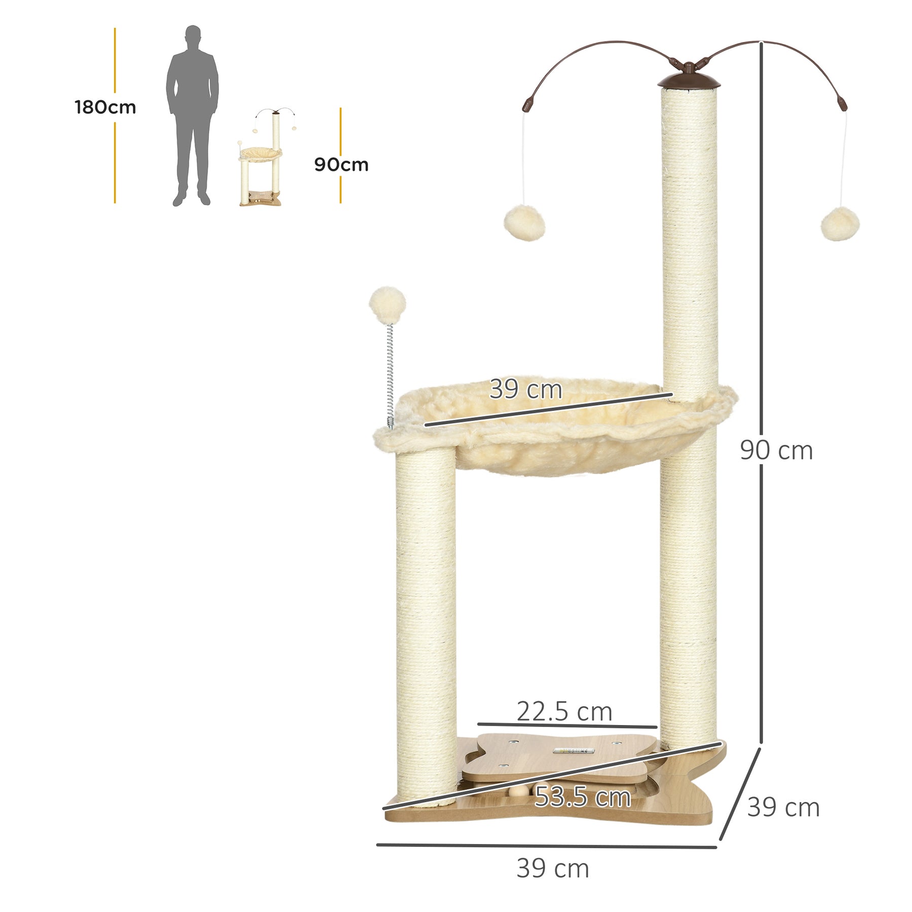 Cat Tree Indoor Kitten Play Tower, Sisal Scratching Posts with Hammock & Ball Toy, Beige