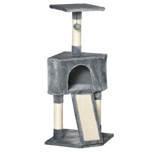 Cats 3 Tier Sisal Rope Scratching Post W Dangle Toy Grey