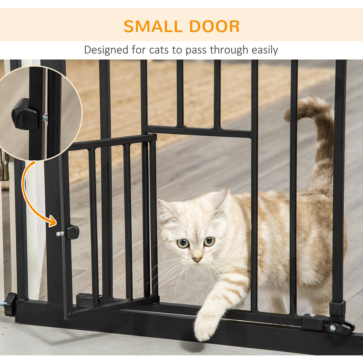 PawHut Extra Tall Pet Gate, Indoor Dog Safety Gate, with Cat Flap, Auto Close, 74-101cm Wide - Black PawHut