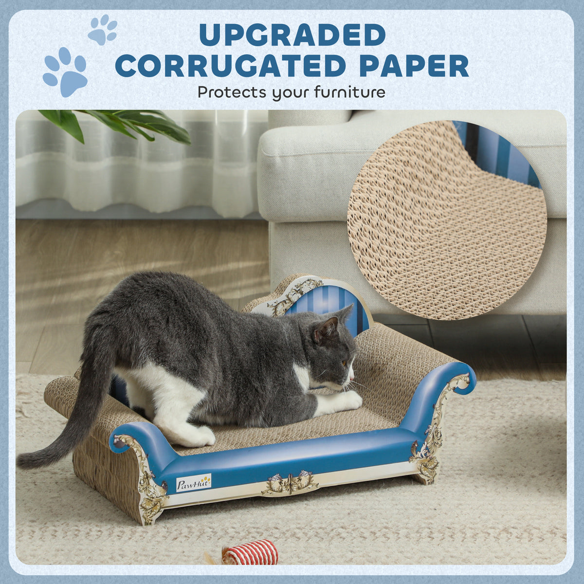 PawHut 2-in-1 Cat Scratching Board with Catnip for Indoor Cats, 26.5 x 57 x 26.5cm, Blue PawHut
