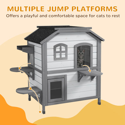 2 Storey Indoor Or Outdoor Wooden Cat Enclosure Kitty Aosom UK