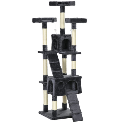 PawHut 173cm Cat Tree Scratching House, Activity Play Centre, Charcoal Grey PawHut Default Title