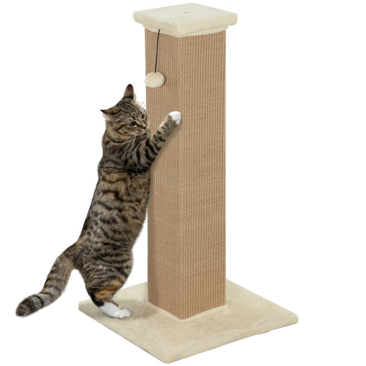 PawHut 81cm Cat Scratcher, Vertical Full Scratcher w/ Natural Jute Rope, Hanging Ball, Soft Plush - Beige PawHut Default Title