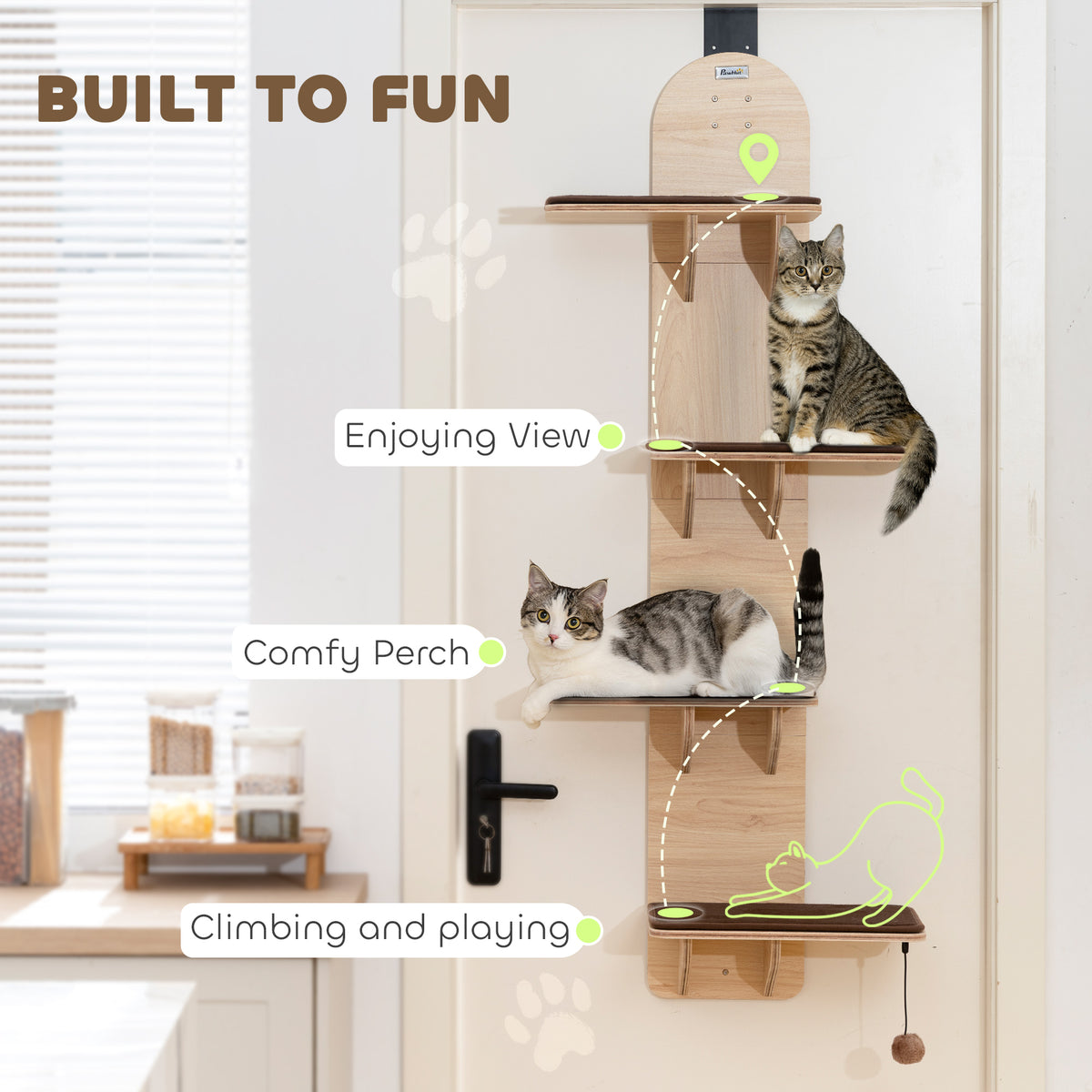 PawHut 4-Level Door Mounted Cat Tree with Washable Plush Mats, Toy Balls, Door Hanging Cat Shelf for Indoor Cats PawHut