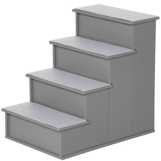 PawHut 4 Step Dog Steps for Bed, Wooden Dog Steps for Sofa, Pet Stairs for Bed Couch with Non-Slip Carpet for Cats and Puppies, 40 x 59 x 54.2 cm, Grey PawHut Default Title