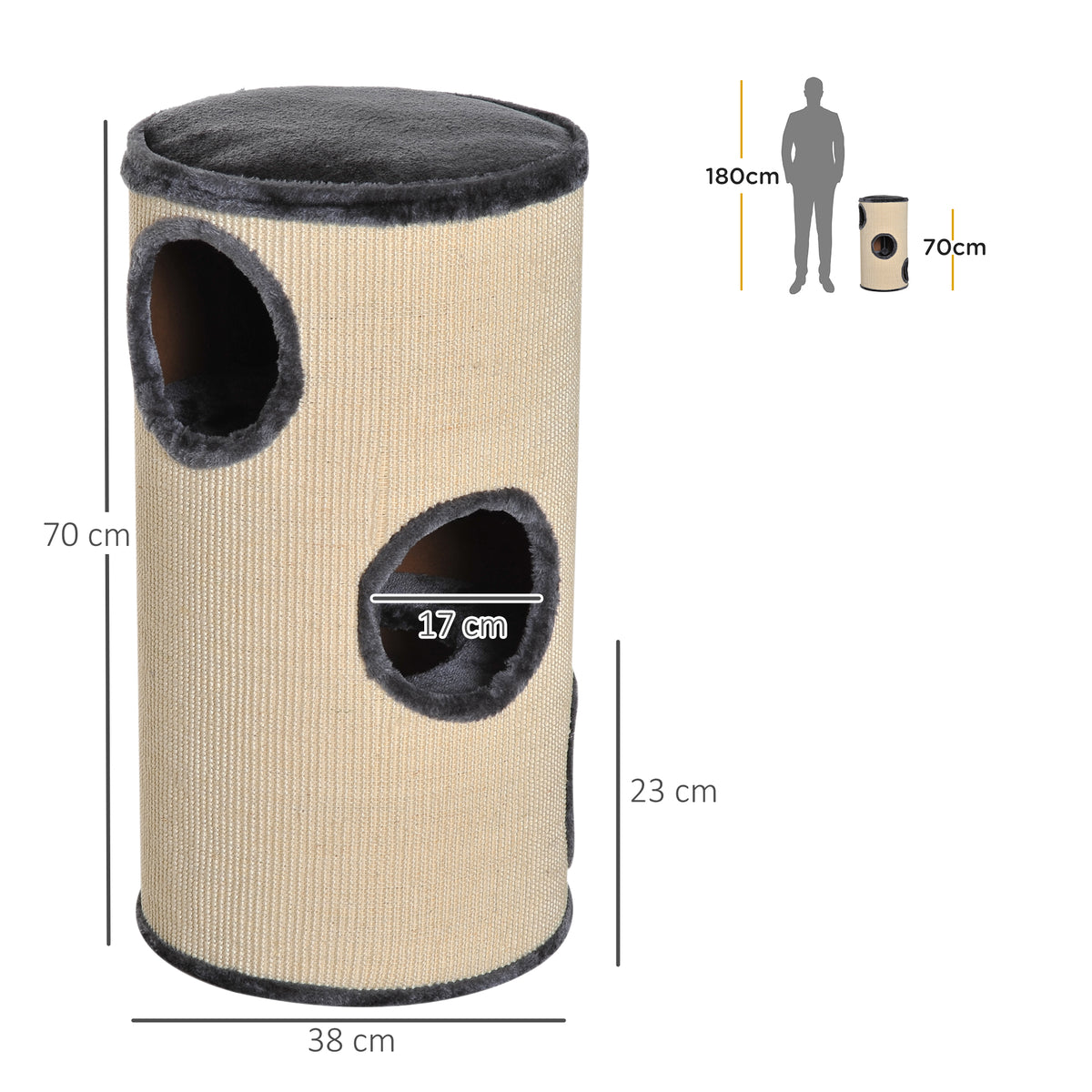 PawHut 70cm Cat Scratching Barrel with Sisal Post, Condo & Bed Cat Scratchers & Scratching Posts PawHut