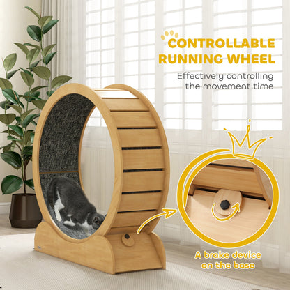 PawHut 39.4" Wooden Cat Running Wheel with Brake, Natural PawHut