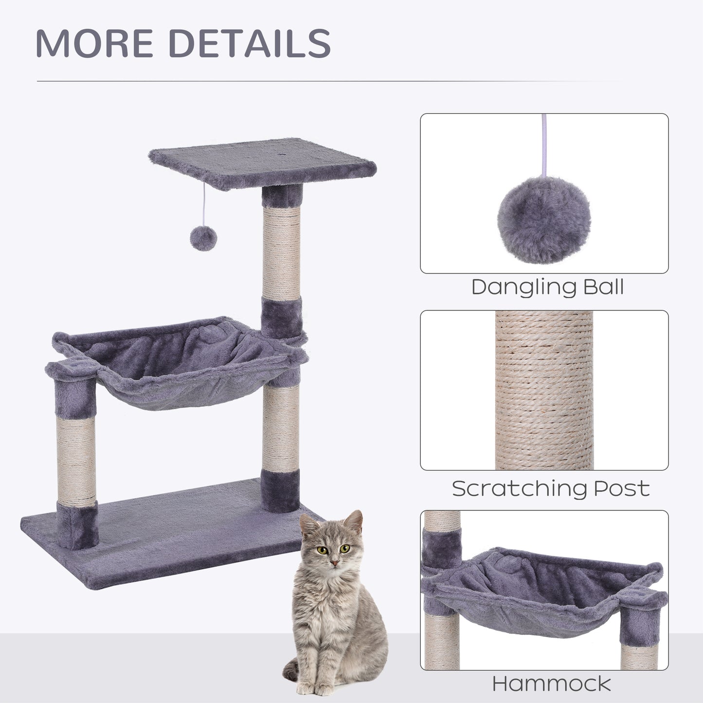 Cat Scratching Post 2 Tier With Sisal Rope And Dangle Toy