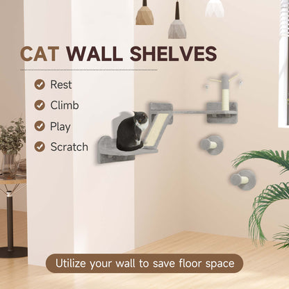 Cat Shelves with Scratching Posts, Scratching Pads, Perches, Cat Wands, Toy Balls, 3PCs for Indoor Light Grey