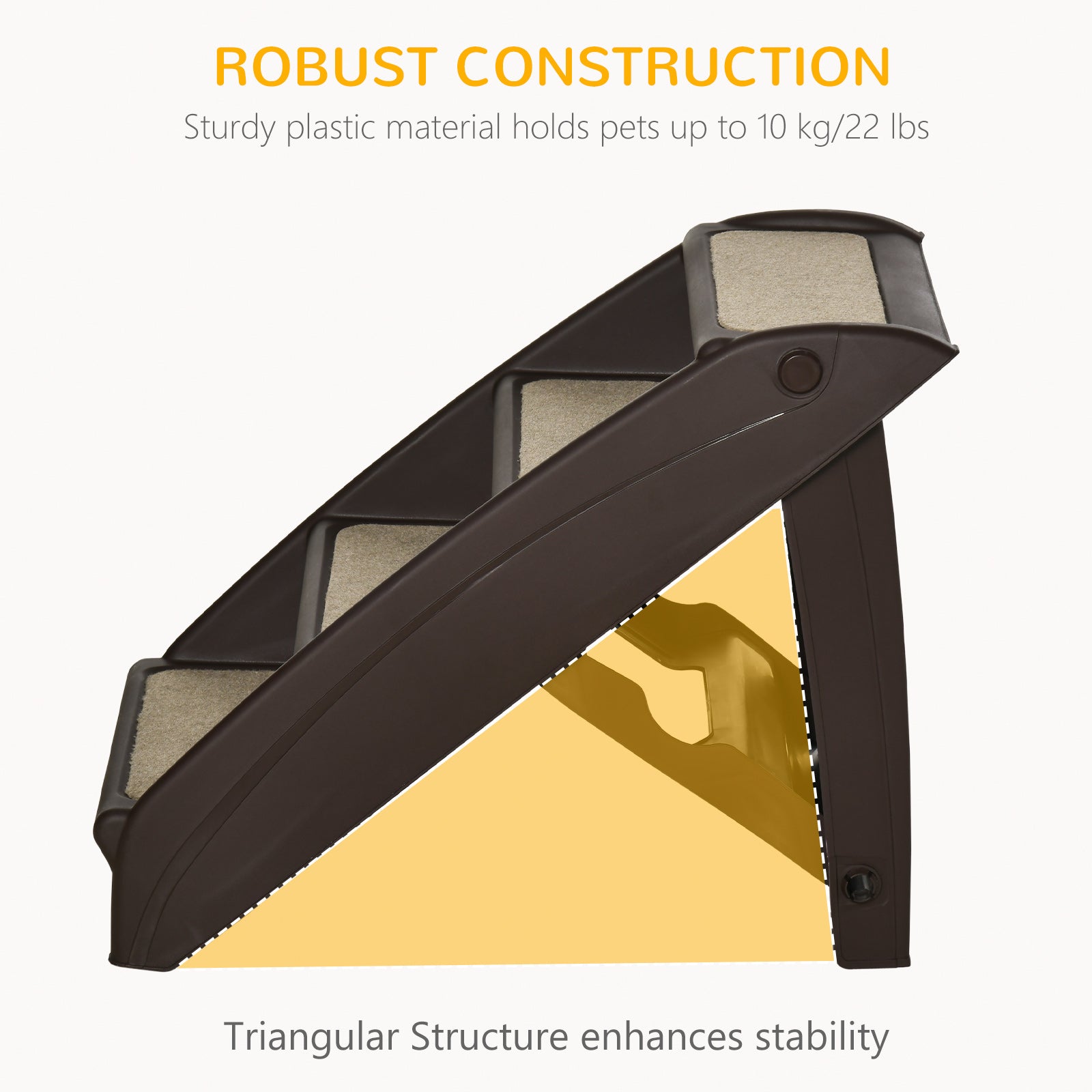 Foldable Pet Stairs, 4-Step for Cats Small Dogs with Non-slip Mats, Dark Brown