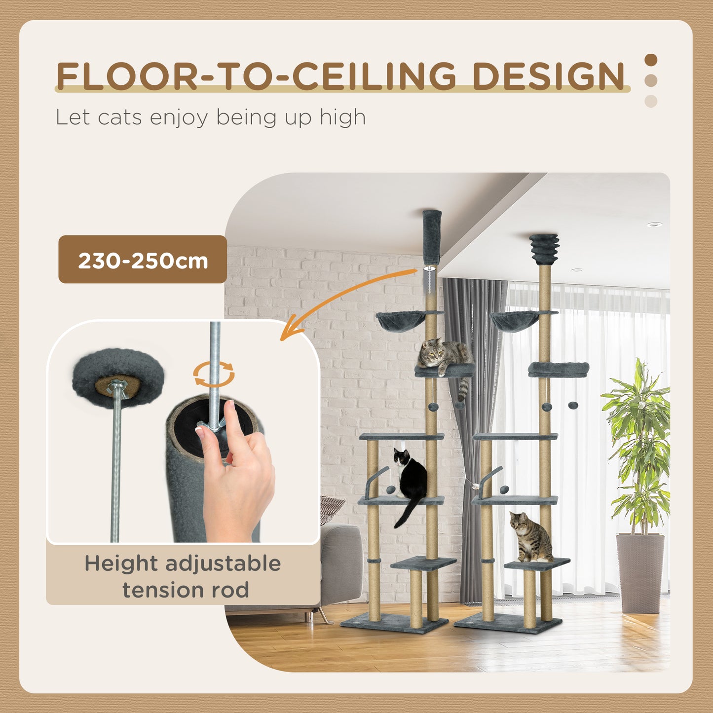 Floor To Ceiling Cat Tree 6 Tier Climbing Activity Centre