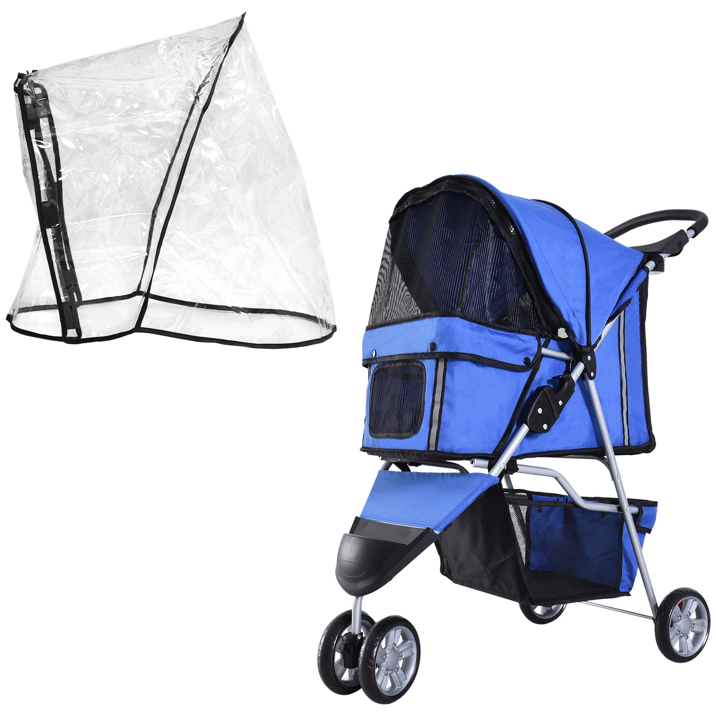 Dog Stroller Miniature And Cat Pushchair With Cover Cup Aosom UK Default Title