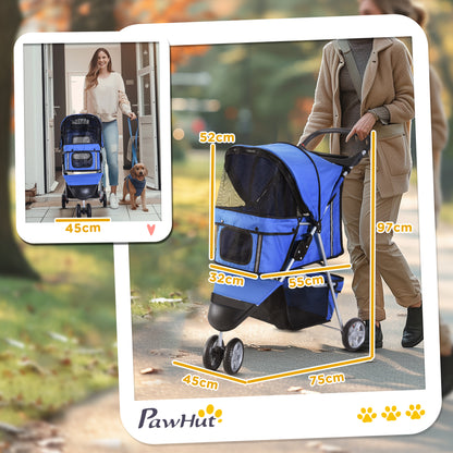 Dog Pram Cat Stroller With Cup Holder Bottom Storage Pocket Aosom UK