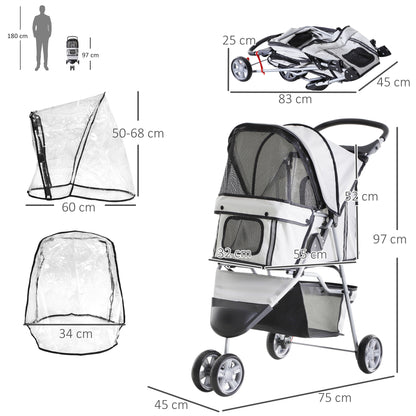 Small Dog Stroller With Cover Folding Cat Pram Pushchair Aosom UK
