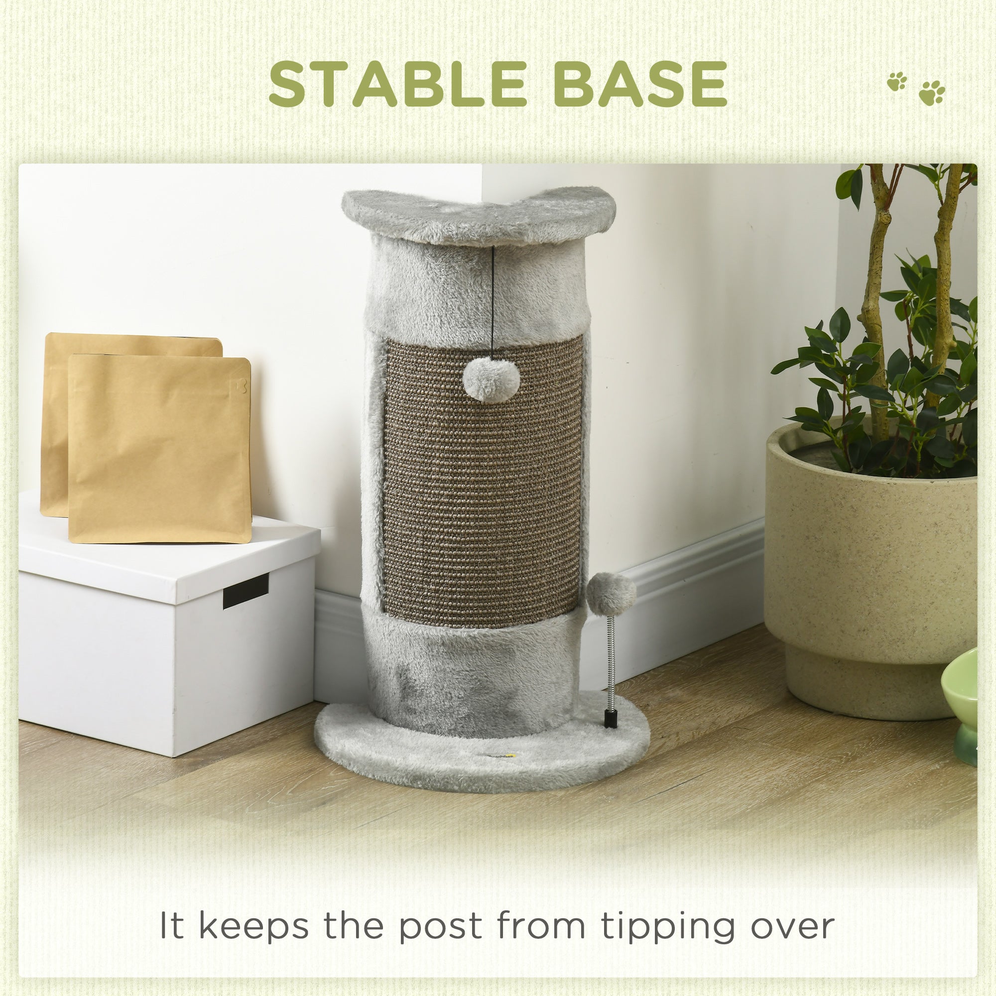 Corner Wall Cat Scratching Post, Claw Scratcher with Plush Cover & Sisal Rope, Play Toy Balls, Grey