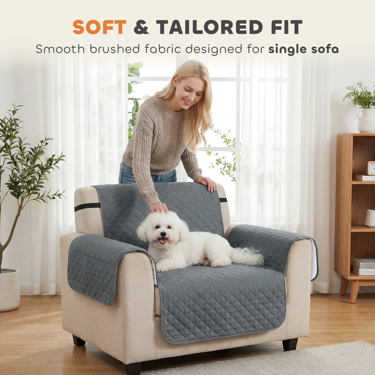 PawHut Waterproof Sofa Cover, Soft Couch Cover for Dogs Cats Pets, Non Slip Sofa Slipcoevr with Elastic Straps PawHut