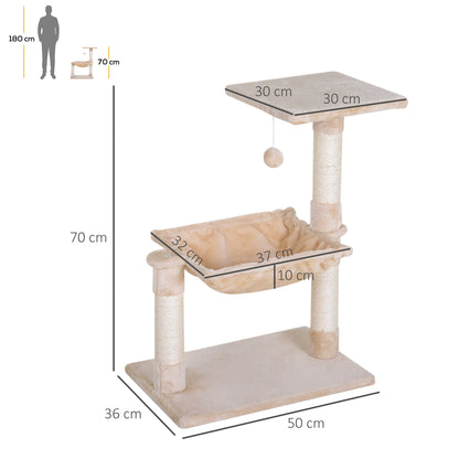 2 Tier Cat Tree With Hammock Bed Natural Sisal Scratching