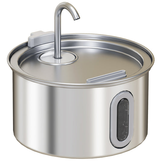 PawHut 2.5L Stainless Steel Cat Water Fountain for Drinking with Ultra-Silent Pump, Water-Level Window, 7 Filters PawHut Default Title