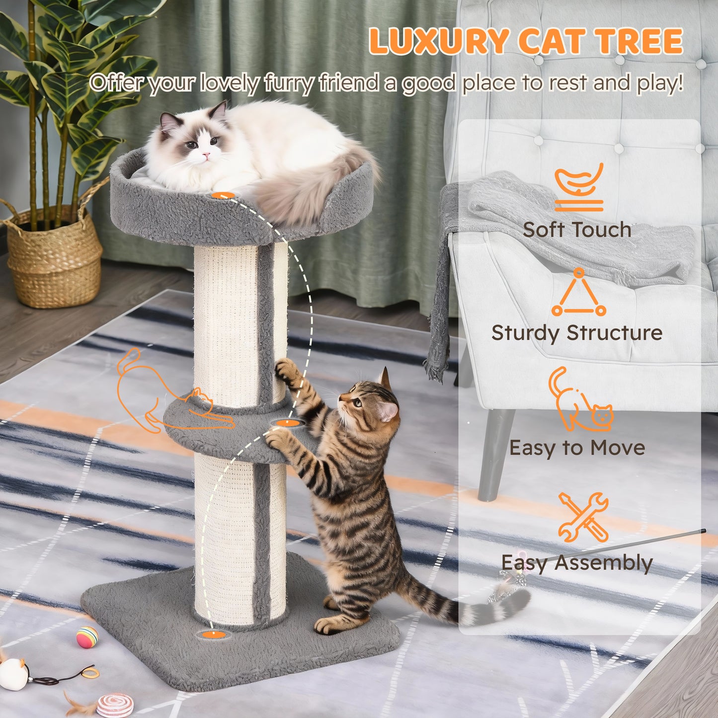 Cat Tree With Sisal Scratching Post Tower Kitten Activity