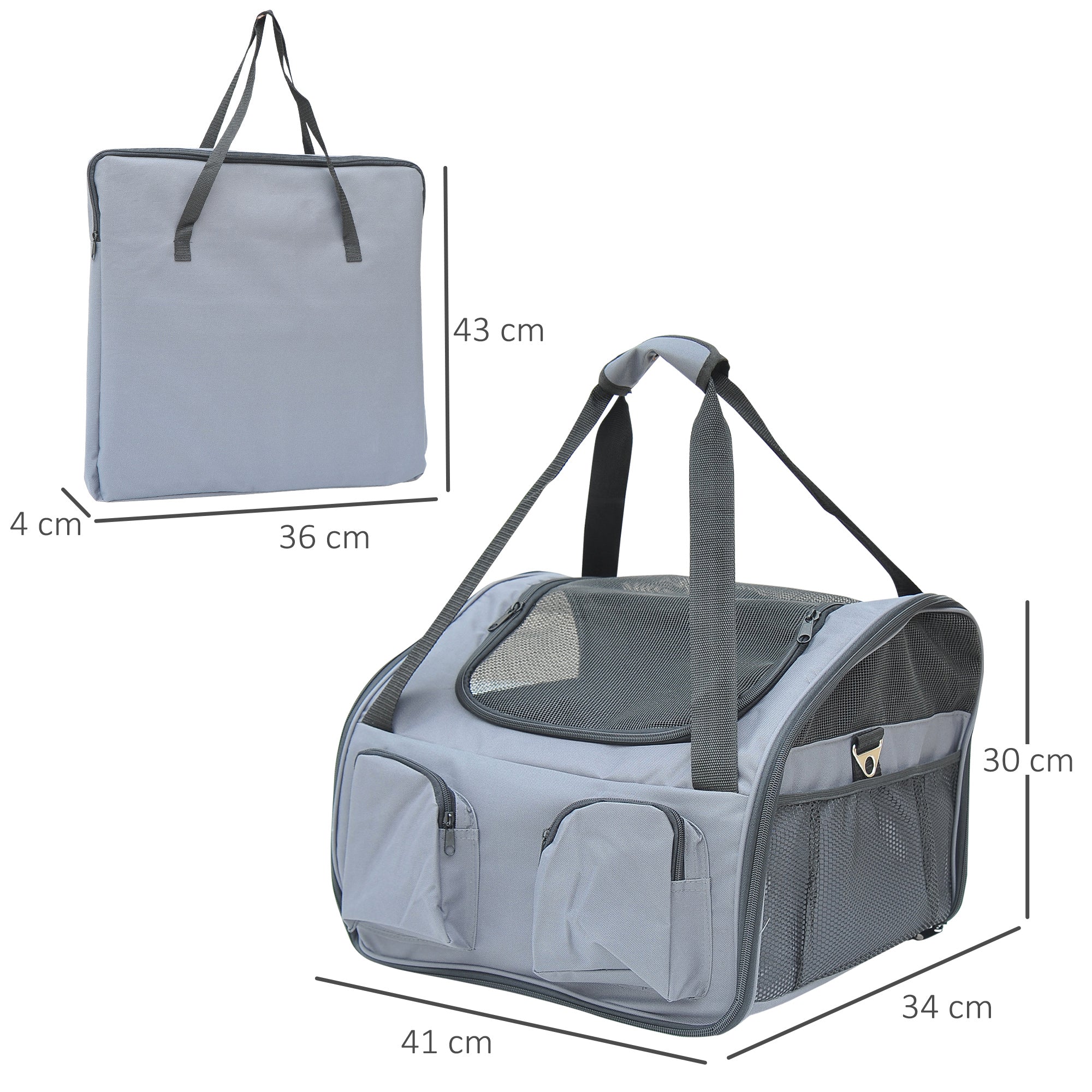 Portable Pet Carrier, Cat and Dog Travel Bag with Mesh Windows, Folding, Grey