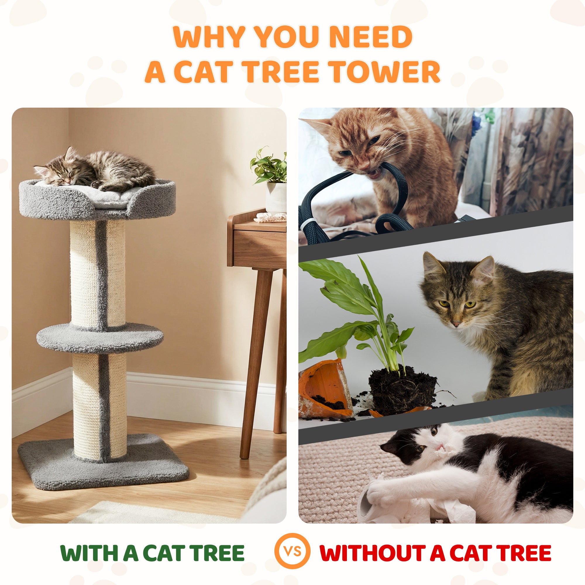 Cat Tree with Sisal Scratching Post, Cat Tower Kitten Activity Center climbing frame with large platform Lamb Cashmere Perch, Grey
