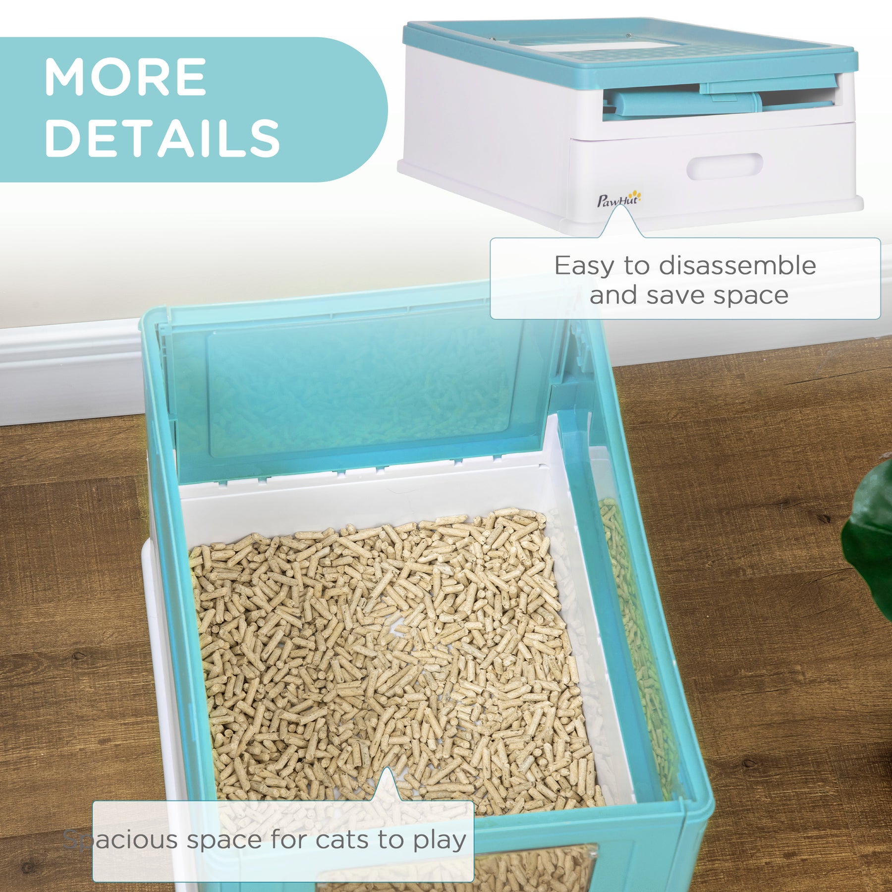 Hooded Cat Litter Box, Portable Pet Toilet, with Scoop, Front Entry - Light Blue