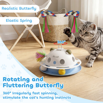 PawHut 4-in-1 Interactive Cat Toy with Moving Feather, Butterfly & Catnip Interactive Cat Toy PawHut
