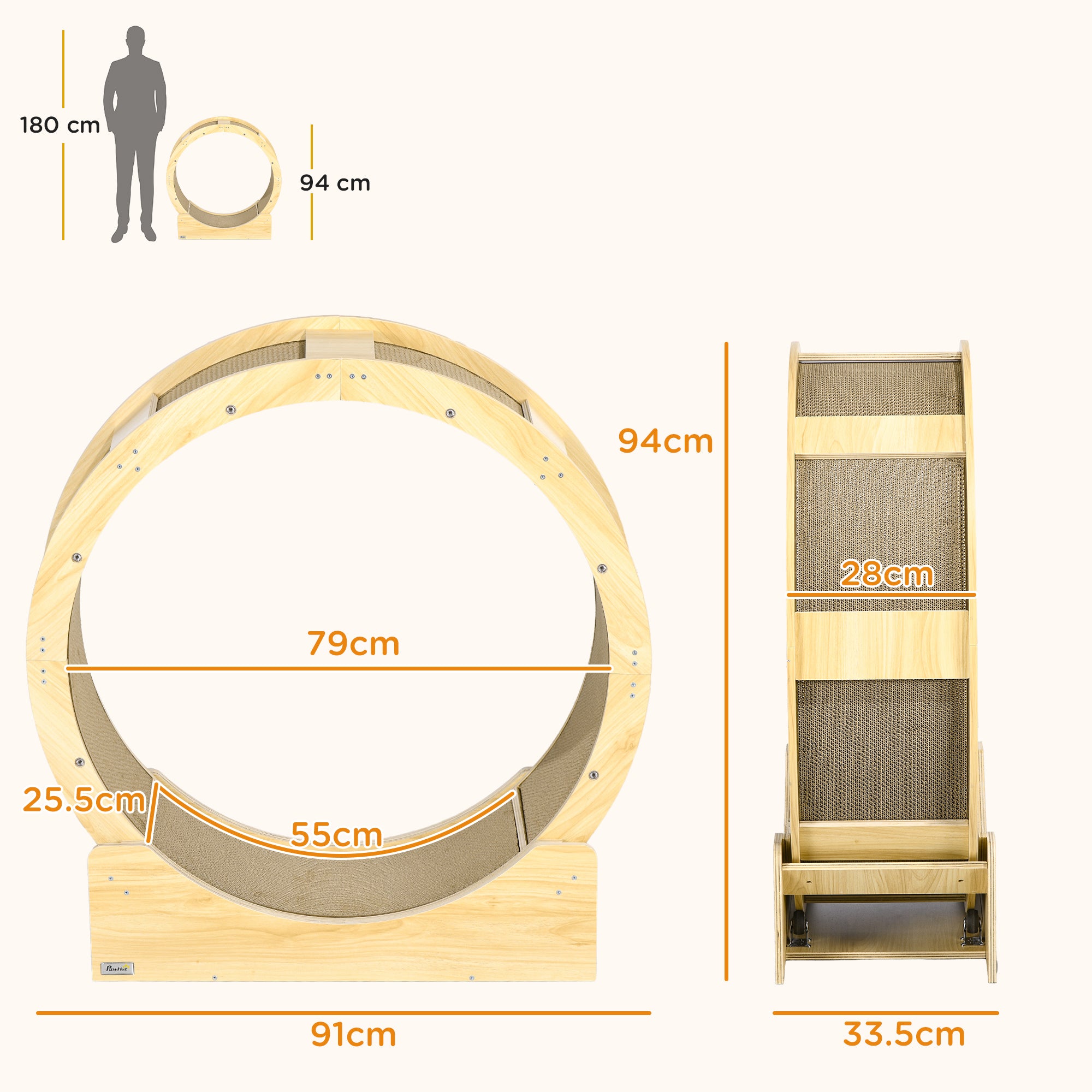 Cat Wheel with Brake, Scratching Pads, Oak