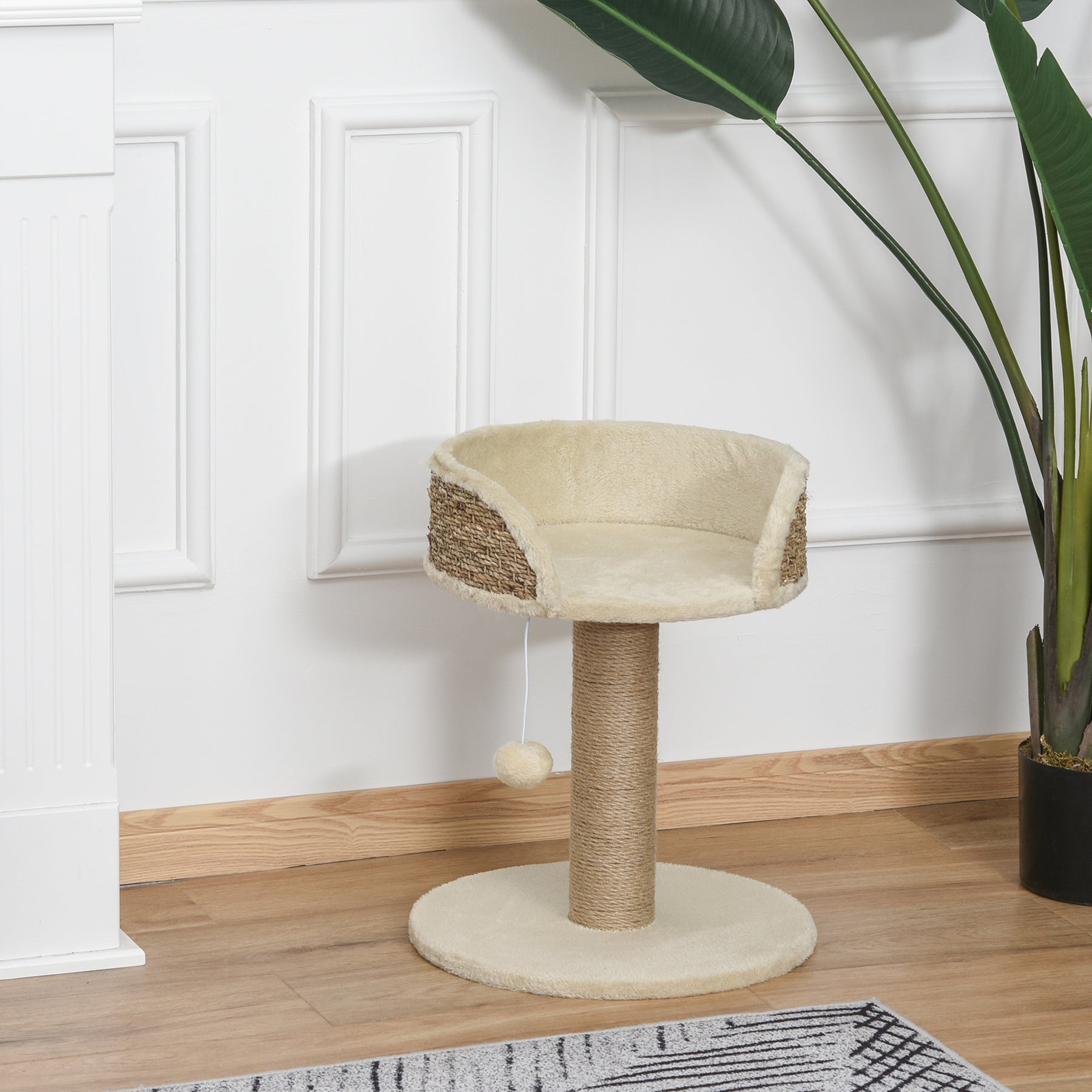 Cat Tree Tower Basics with Bed, Scratching Post, Activity Centre, Kitten House, Dangling Ball Perch, Beige