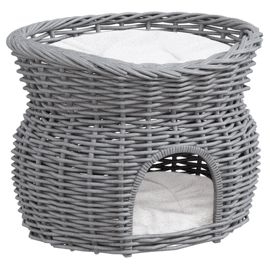 Wicker Cat House 2 Tier Elevated Pet Bed Basket Willow Aosom UK Default Title