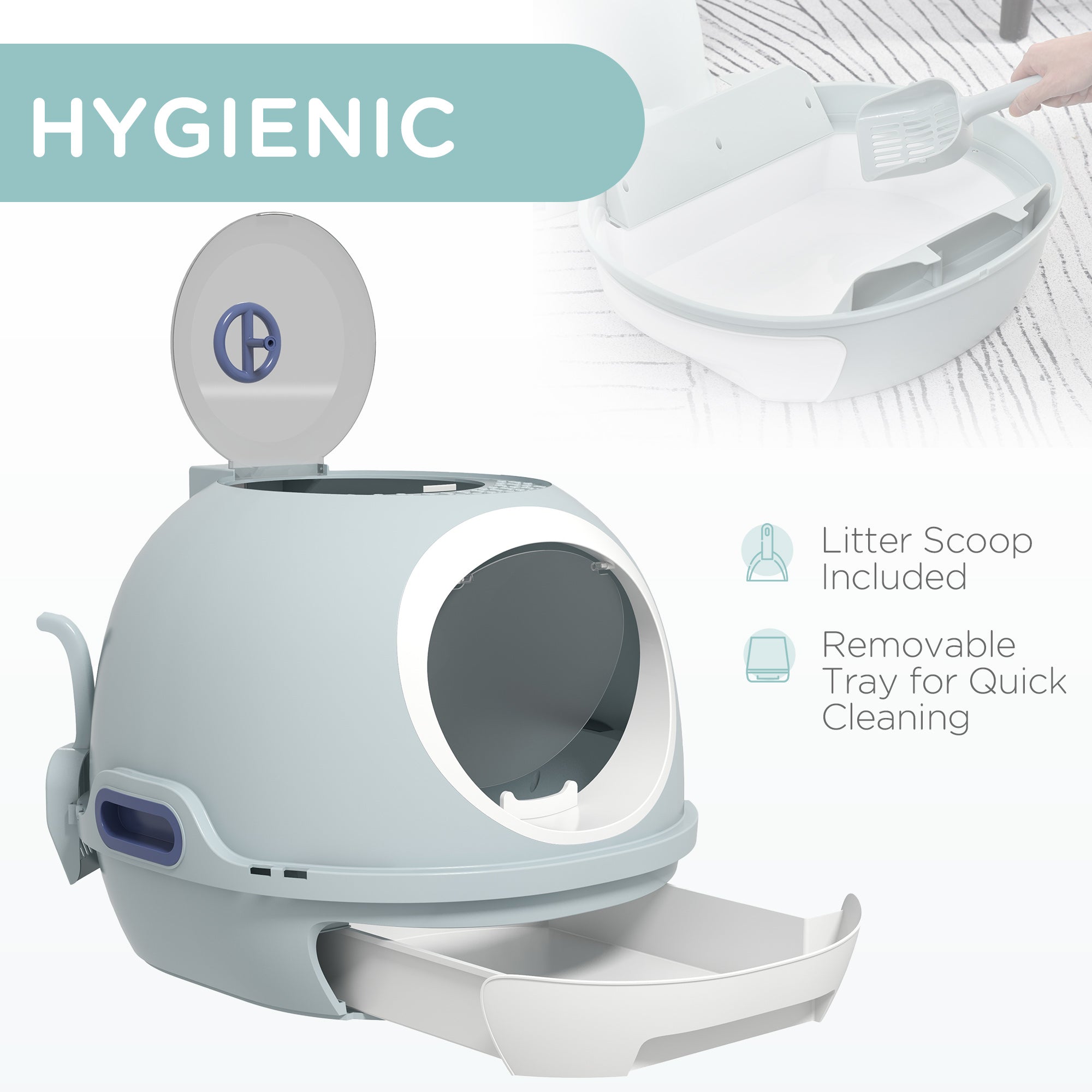 Cat Litter Box With Litter Scoop, Drawer-Type Easy To Clean, Skylight, Light And Easy To Move