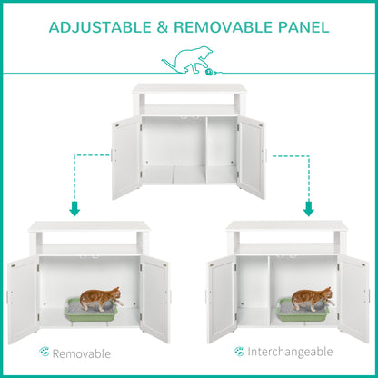 PawHut Wooden Cat Litter Box Enclosure Furniture with Adjustable Interior Wall & Large Tabletop for Nightstand, White PawHut