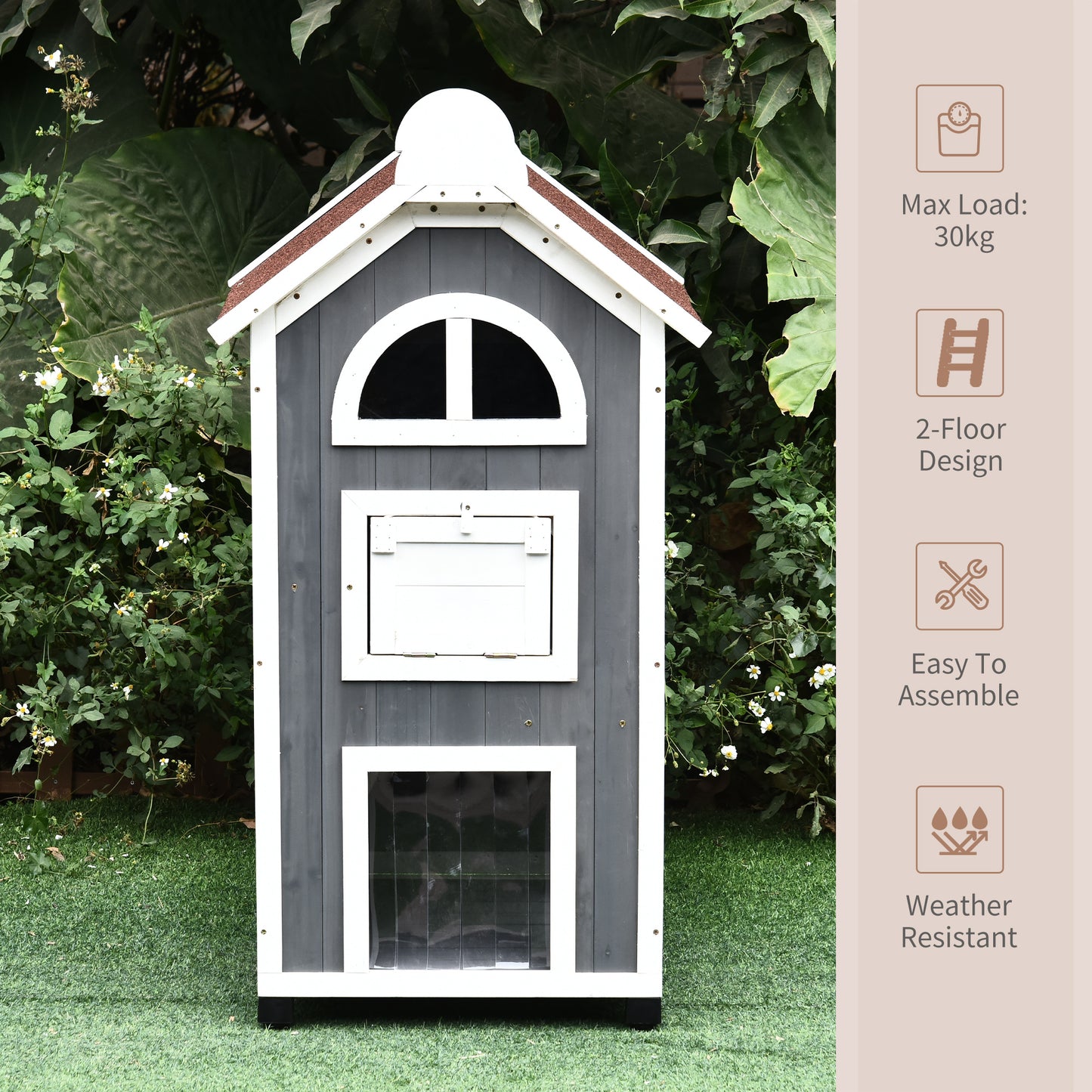 Wooden Cat House Weatherproof Pet Shelter Outdoor Condos Aosom UK