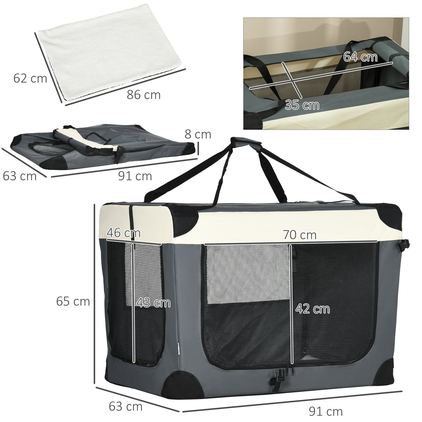 91Cm Foldable Pet Carrier With Cushion For Large Dogs Aosom UK