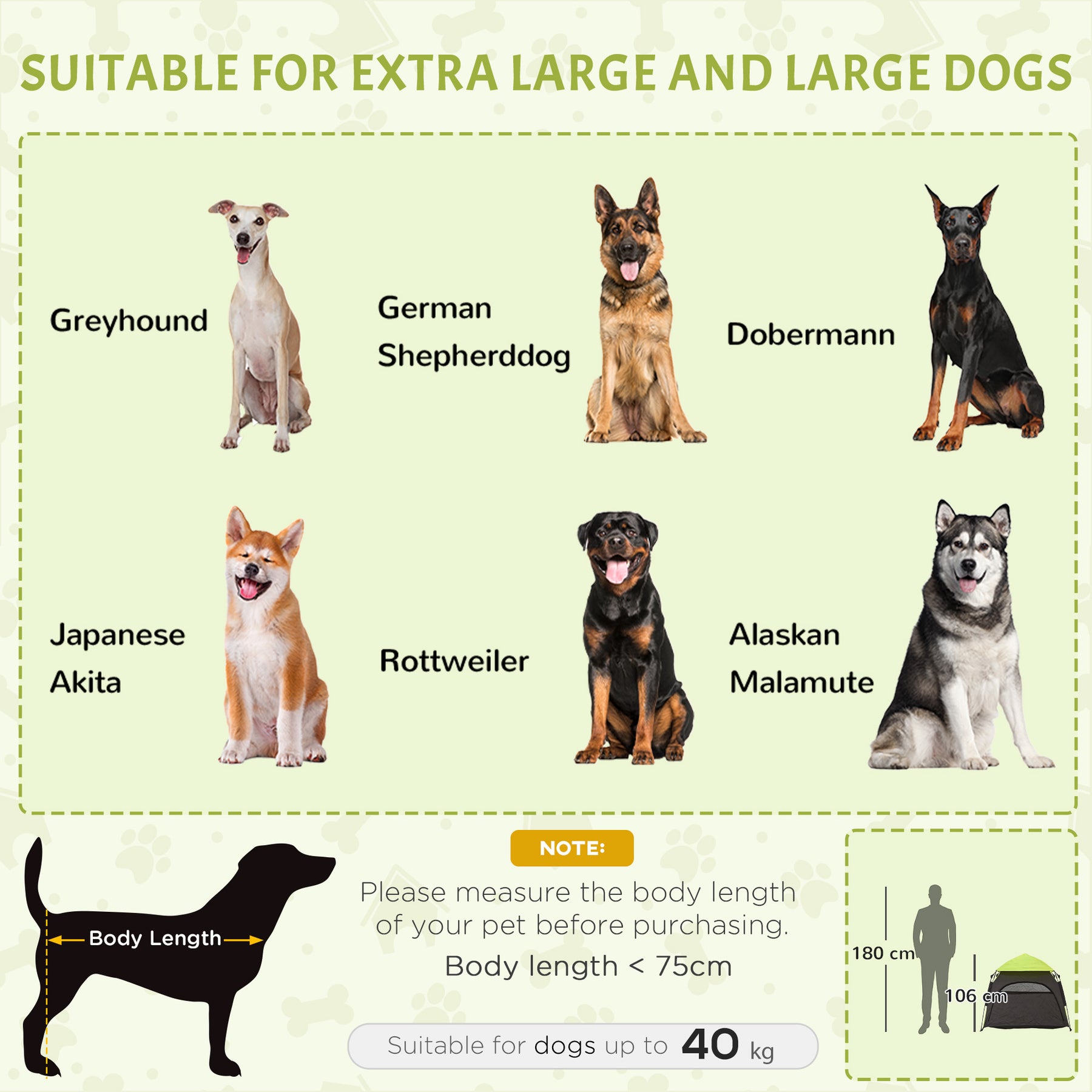 Foldable Dog Cat Tent with Waterproof Oxford, Carry Bag for Extra Large Dog, Green