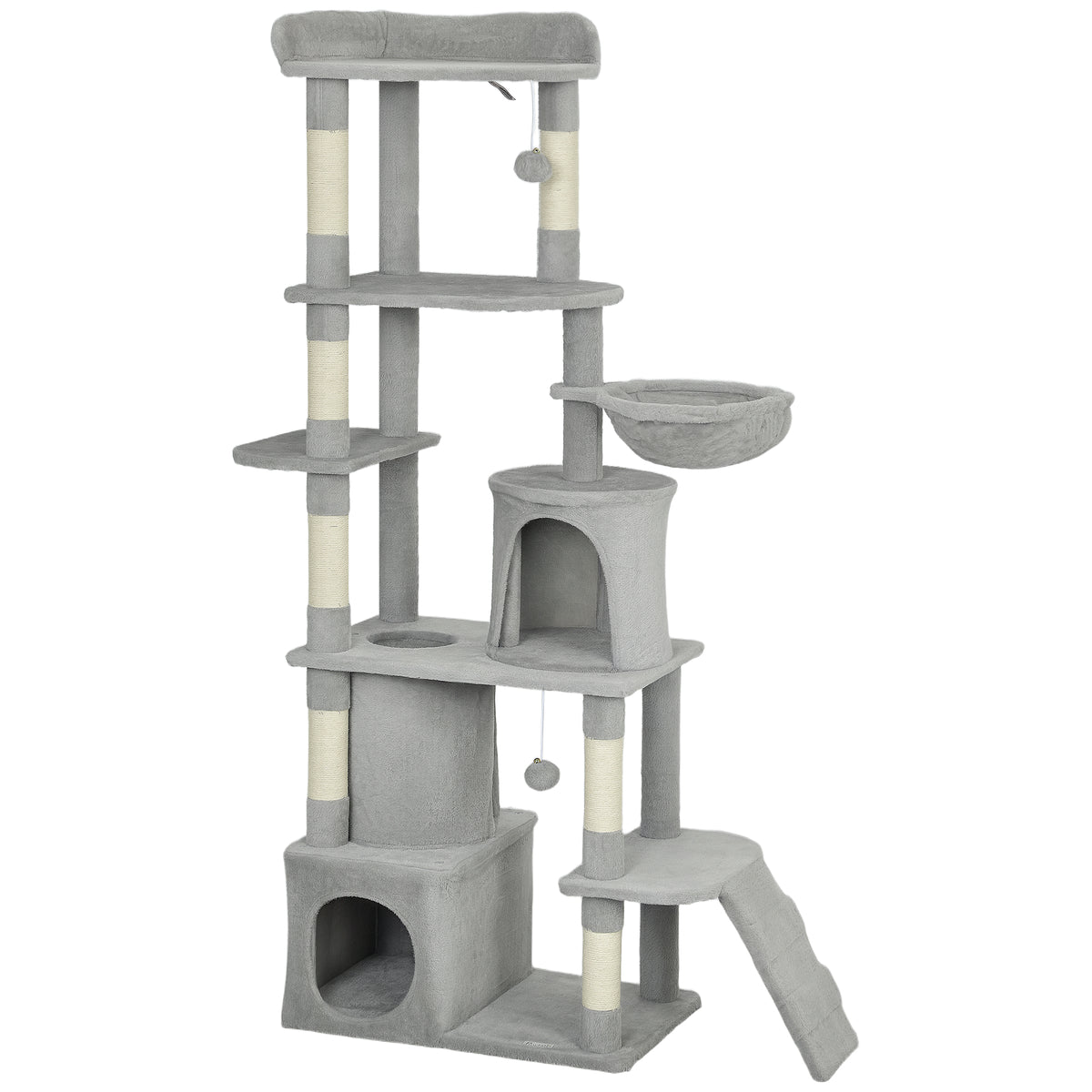 PawHut 170 cm Large Cat Tree, Cat Tower with 7 Scratching Posts, 2 Condos, Hammock, Light Grey PawHut Default Title