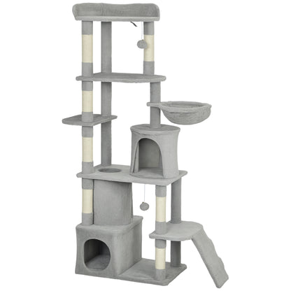 PawHut 170 cm Large Cat Tree, Cat Tower with 7 Scratching Posts, 2 Condos, Hammock, Light Grey PawHut Default Title
