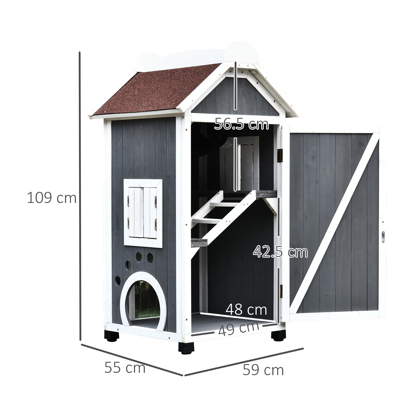 Wooden Cat House Weatherproof Pet Shelter Outdoor Condos Aosom UK