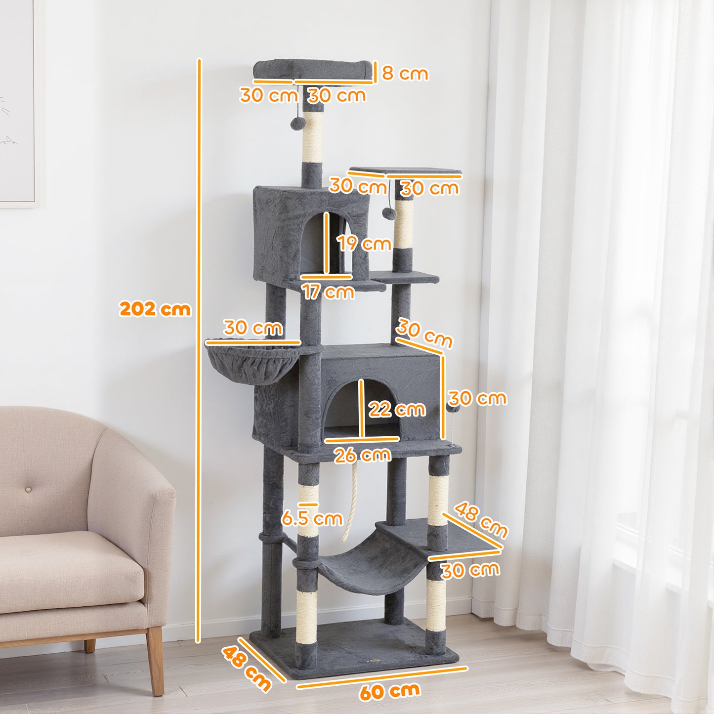 Large Cat Tree With 6 Scratching Posts 2 Hammocks Condos