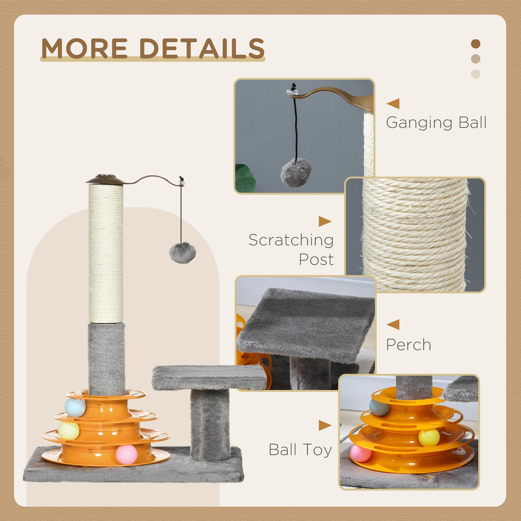 Cat Tree Tower Activity Center Climbing Stand Kitten House Furniture with Scratching Posts Toy and Perch Grey