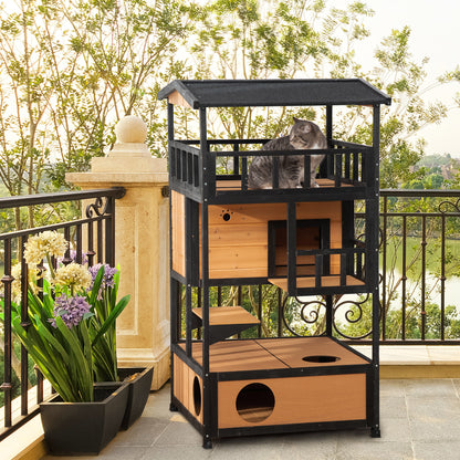 Wooden Cat House 3 Tier For Winter Kitten Shelter Lodge W Aosom UK
