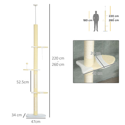 PawHut Floor to Ceiling Cat Tree with House, Hammock & Perches – Adjustable 225–255cm Cat Tower Floor to Ceiling Cat Tree PawHut