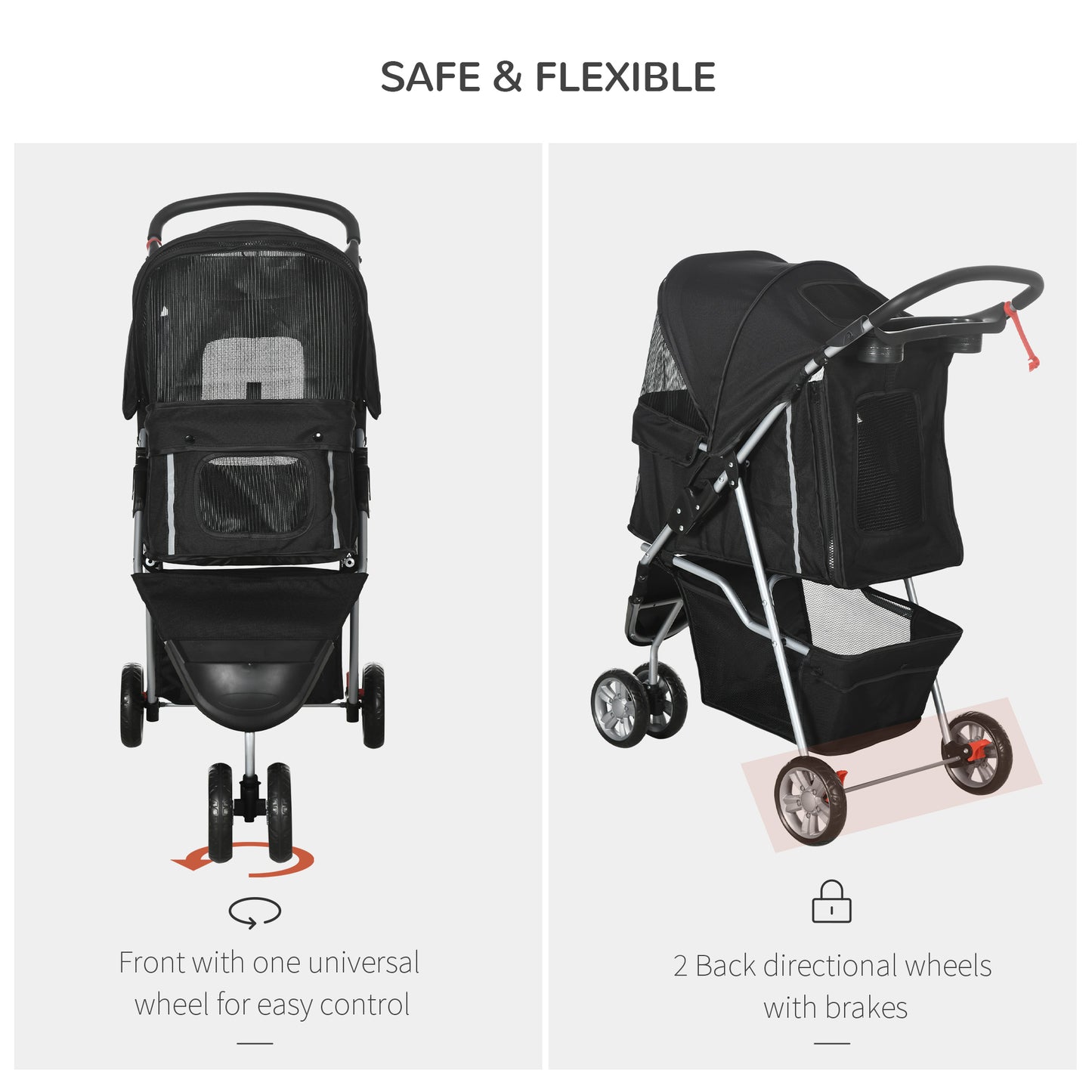 Pet Travel Stroller With Rain Cover 3 Wheels Foldable Cat Aosom UK